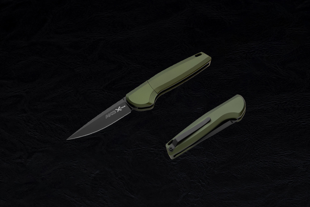 AKC X-treme Dandy Automatic Knife Drop Point Black PVD Blade w