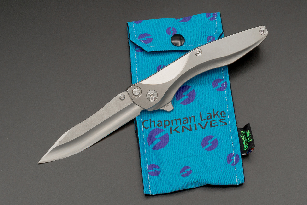 Chapman Lake Knives CLK-2D Button Lock Knife MagnaCut Drop Point Satin Blade and Titanium Handles - #0418