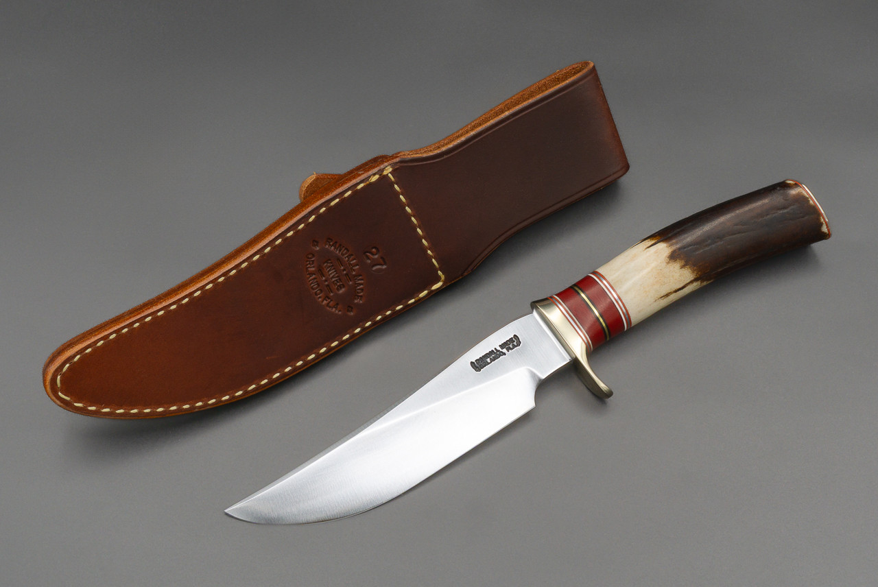 Randall Made Knives Model 27-5 3/4" Trailblazer Fixed Blade knife w/ Stag Horn Handle & Leather Sheath