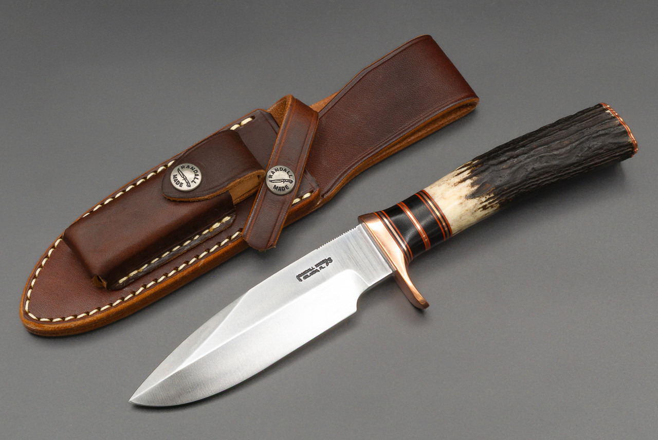 Randall Made Knives Copper Companion 5" Fixed Blade knife w/ Stag Horn Handle and Leather Sheath