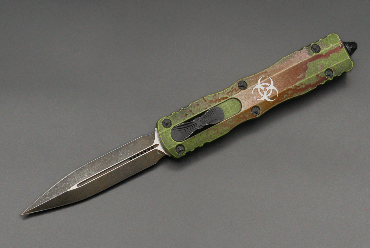 Microtech Knives Signature Series Dirac Delta D/E OTF Automatic Knife Outbreak Blade and Deep Engraved Handle -  227-1OBDS