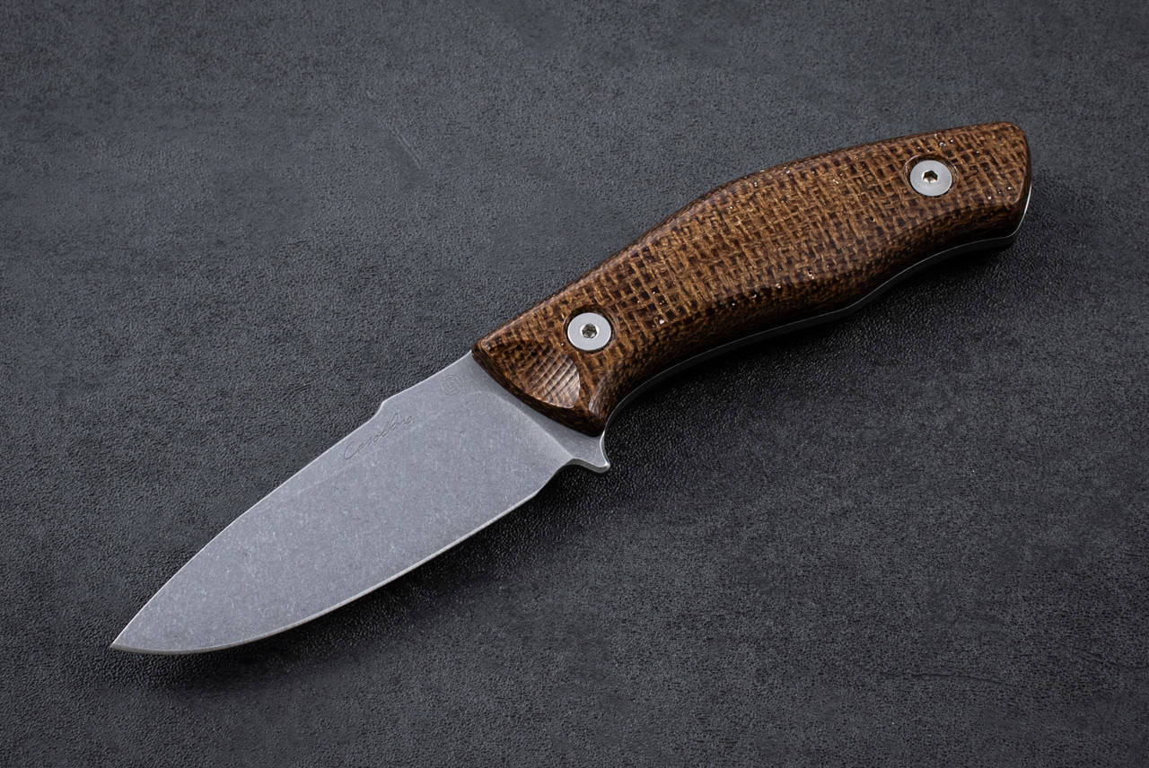 Carothers Performance Knives EDC 1.2 Fixed Blade Knife 3V Stonewashed Blade w/ Buffed Burlap Micarta and Stainless Steel Hardware