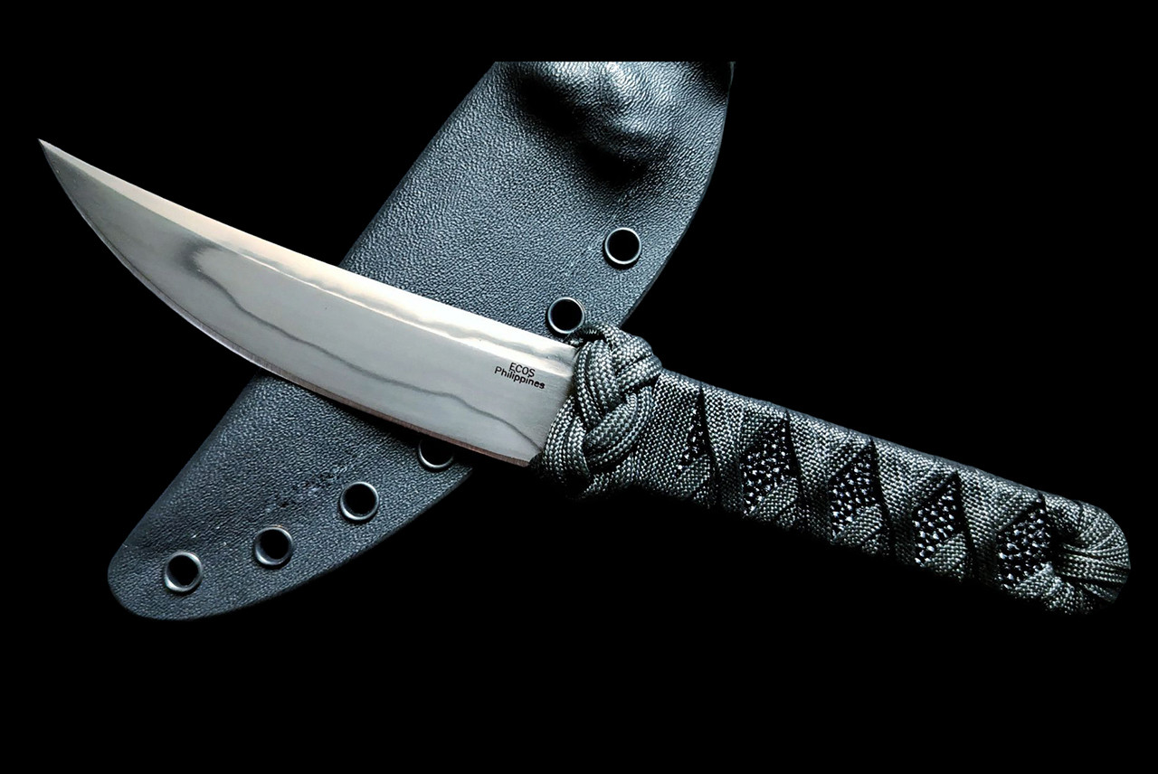 Ecos Knives 9" Kwaiken Hamon Lined Blade w/ Black Turk Black Stingray / Paracord Handle and Sheath