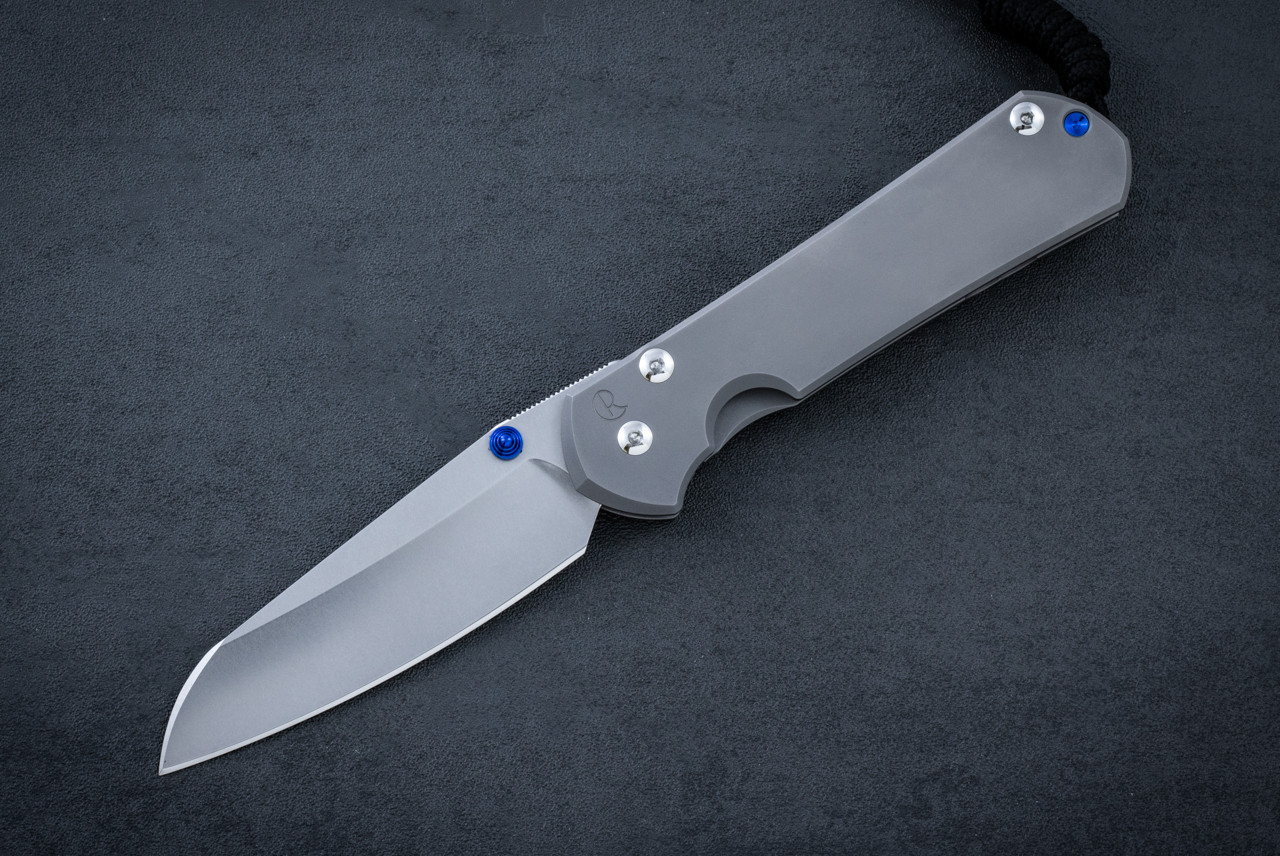 Chris Reeve Knives Large Sebenza 31 MagnaCut Stonewash Insingo Blade w/ Glass Blasted Titanium Handle - Blue Thumb Lug