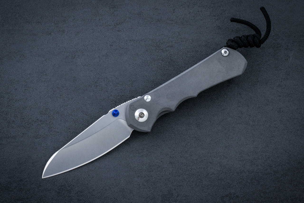 Chris Reeve Knives Small Inkosi MagnaCut Stonewash Insingo Blade w/ Sandblasted Titanium Handle - Blue Thumb Lugs