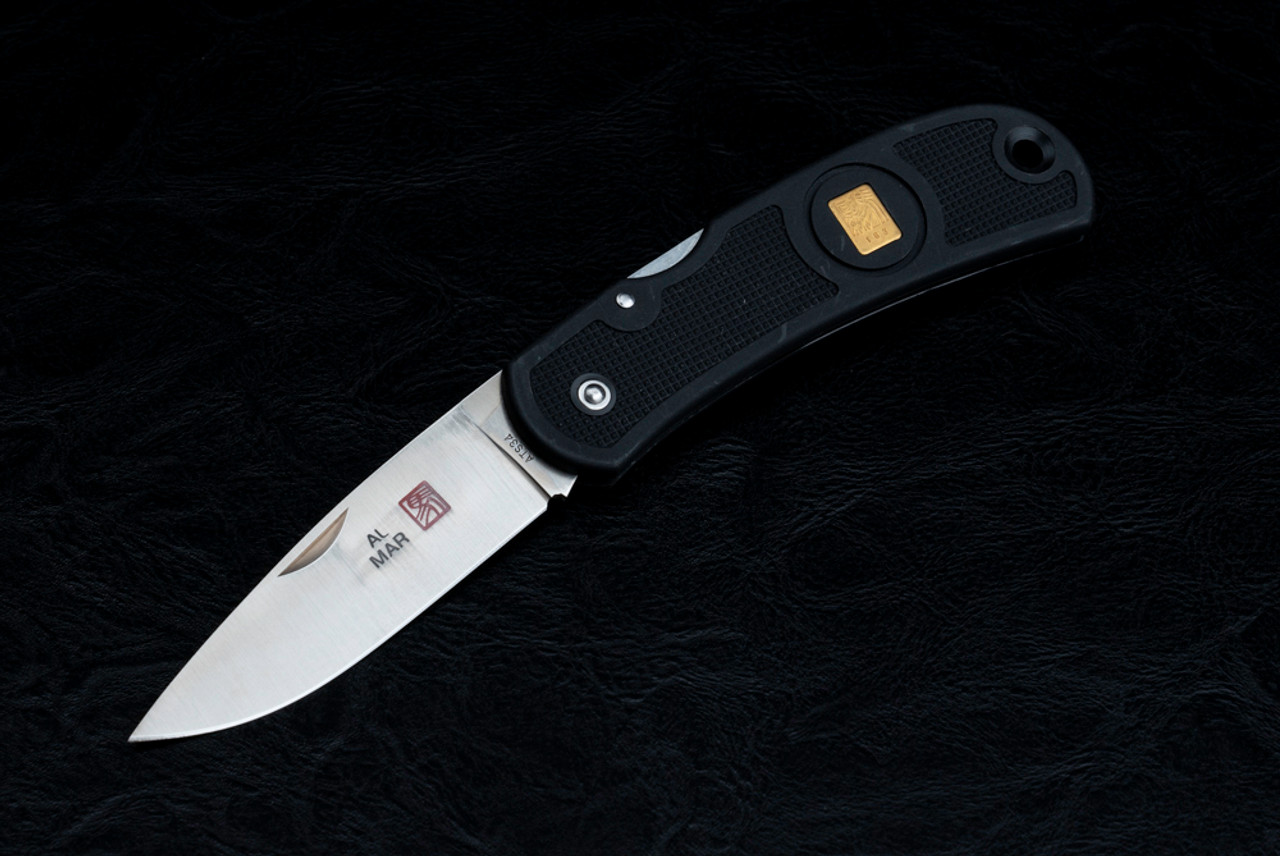 Al Mar Knives Sportsman Model 6003 LE Pocket Knife Satin Blade w/ Black Zytel Handles and Sheath - S/N #221