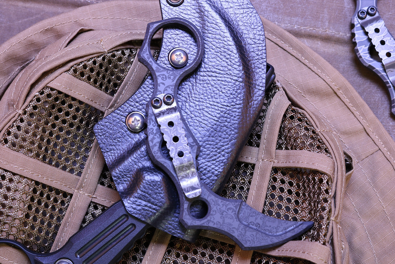 Raidops CQCT Karam Carry Noble Ambush Titanium Karambit Trainer Dark Brown Finish