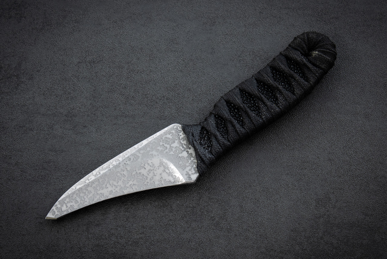 Watson Knives Pikal Fixed Blade Knife Acid Etched Blade w/ Black Cord / Stingray Handle and Sheath