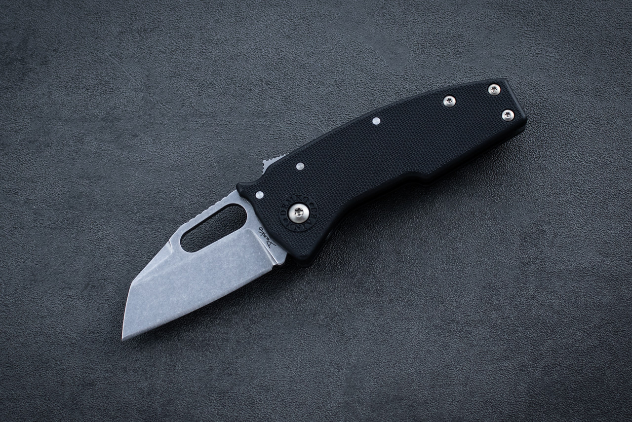 Demko Knives Nano-Shark Folding Knife Shark Lock AUS-10A Shark Foot Stonewashed Blade w/ Black GRN Handles