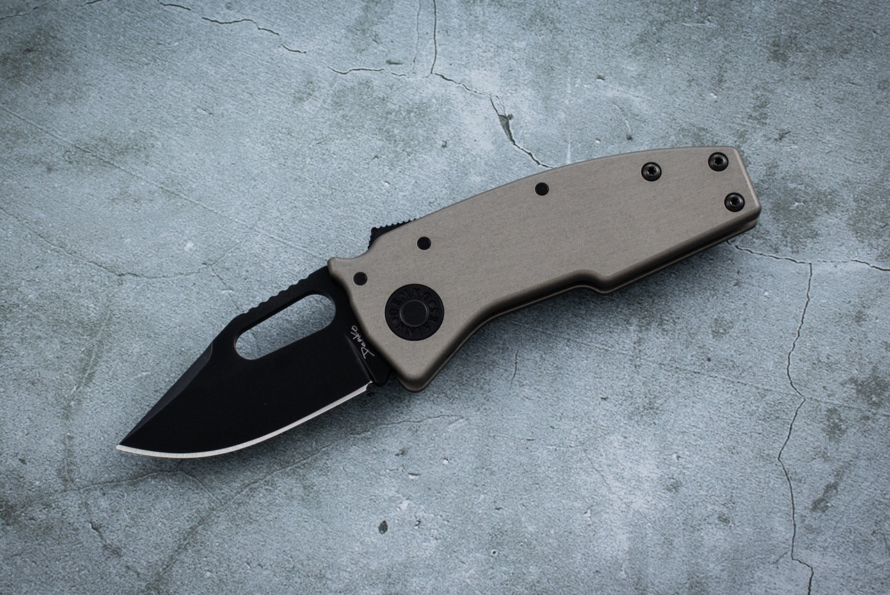 Demko Knives Nano-Shark Stealth Folding Knife Shark Lock 20CV Clip Point Black DLC Blade w/ Artillery Gray Aluminum Handles