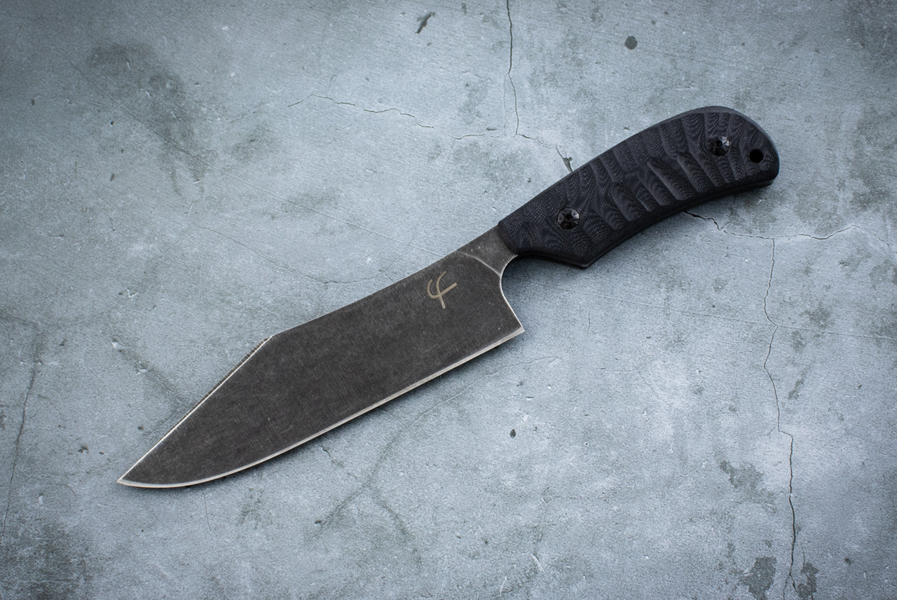 Fred Perrin Le Bowie Fixed Blade Knife Black Stonewash Blade w/ Black G-10 Handle and Sheath - FP1801