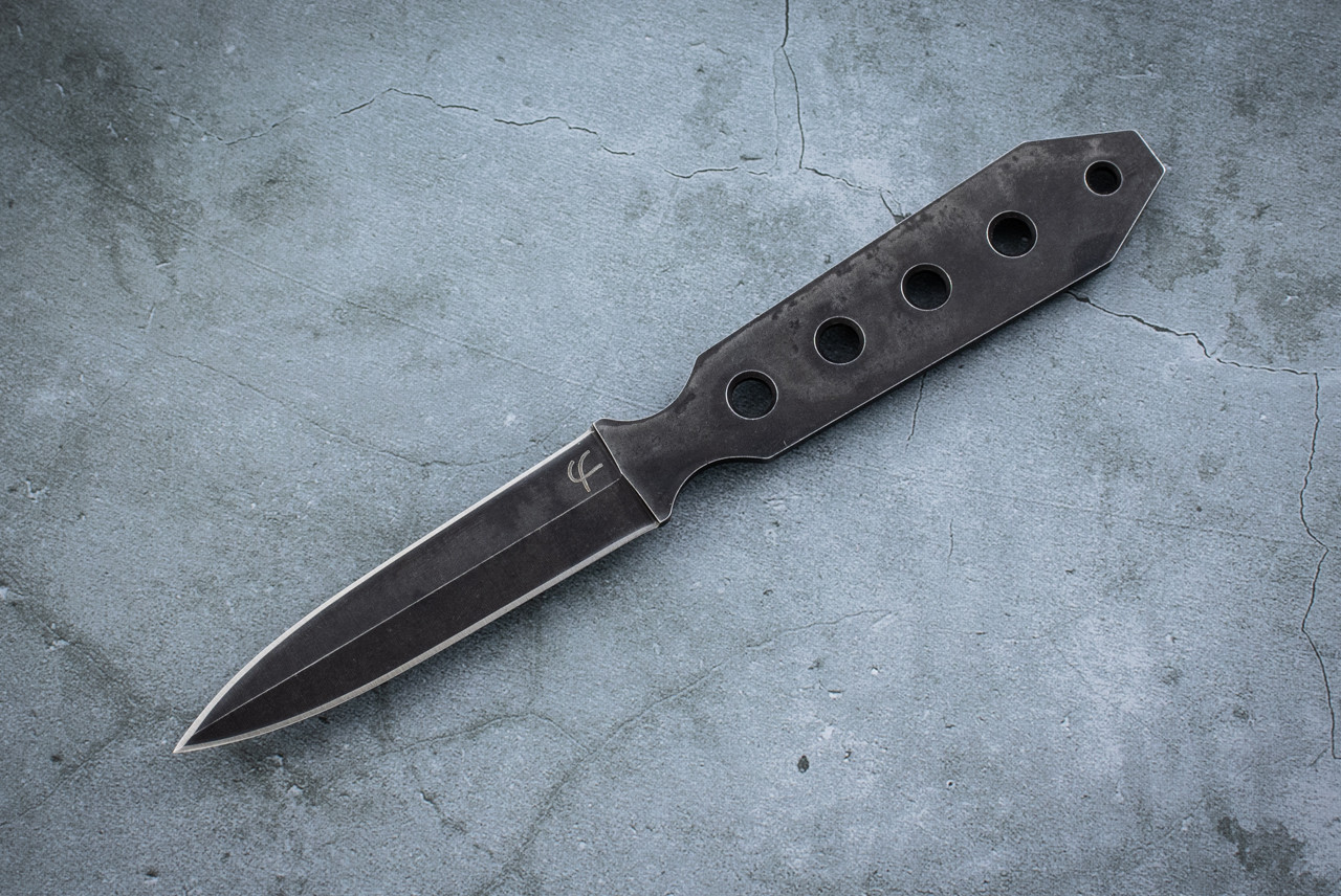 Fred Perrin Le Lancer Fixed Blade Knife Black Stonewash w/ Sheath