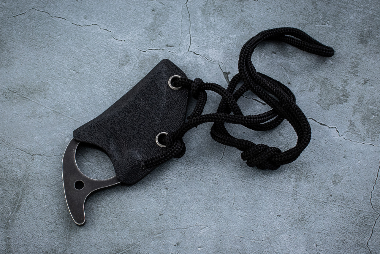 Fred Perrin 1907 Neck Knife Black Stonewash w/ Sheath - FP1907