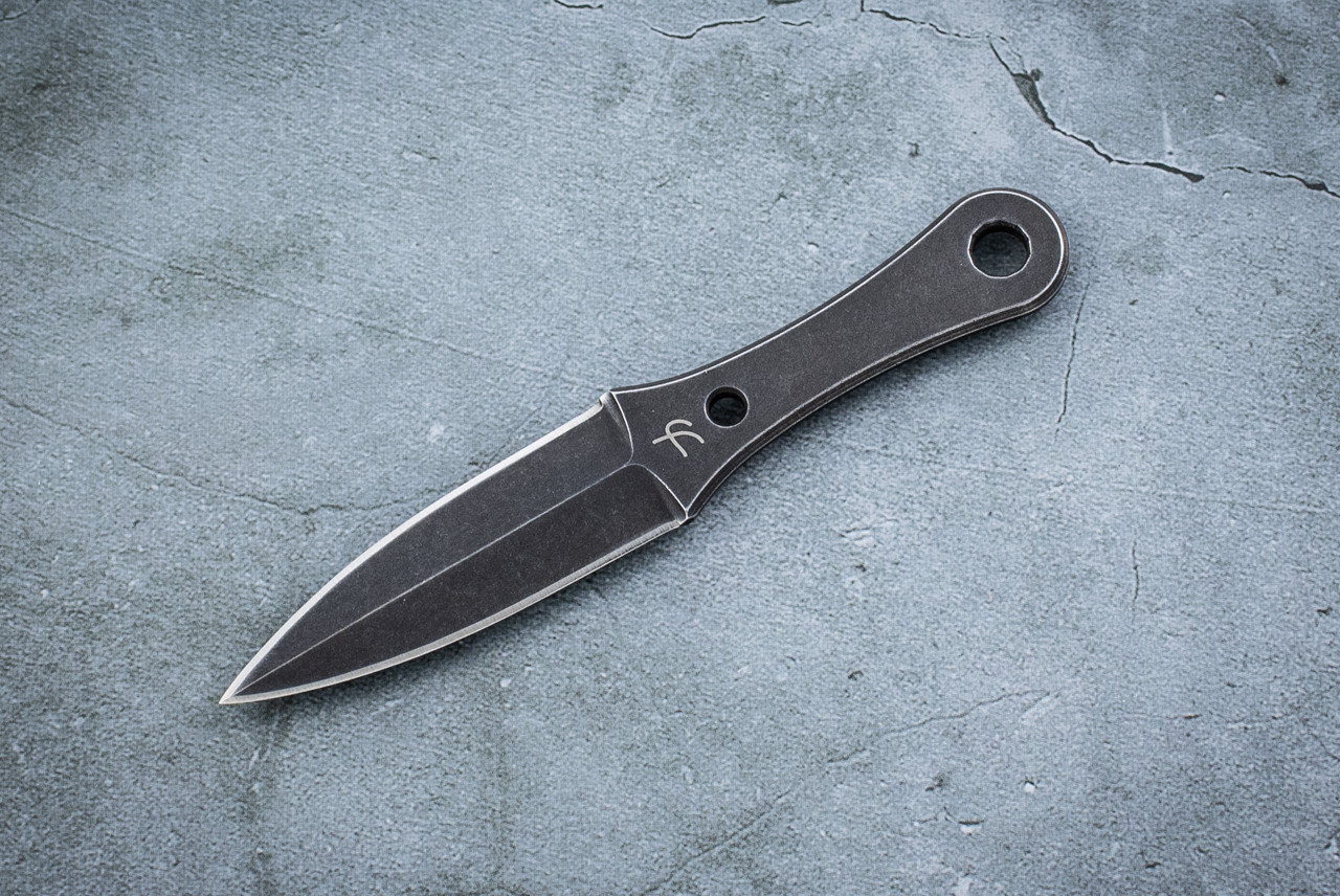 Fred Perrin Lappel Fixed Blade Dagger Knife Black Stonewash w/ Sheath - FP2403