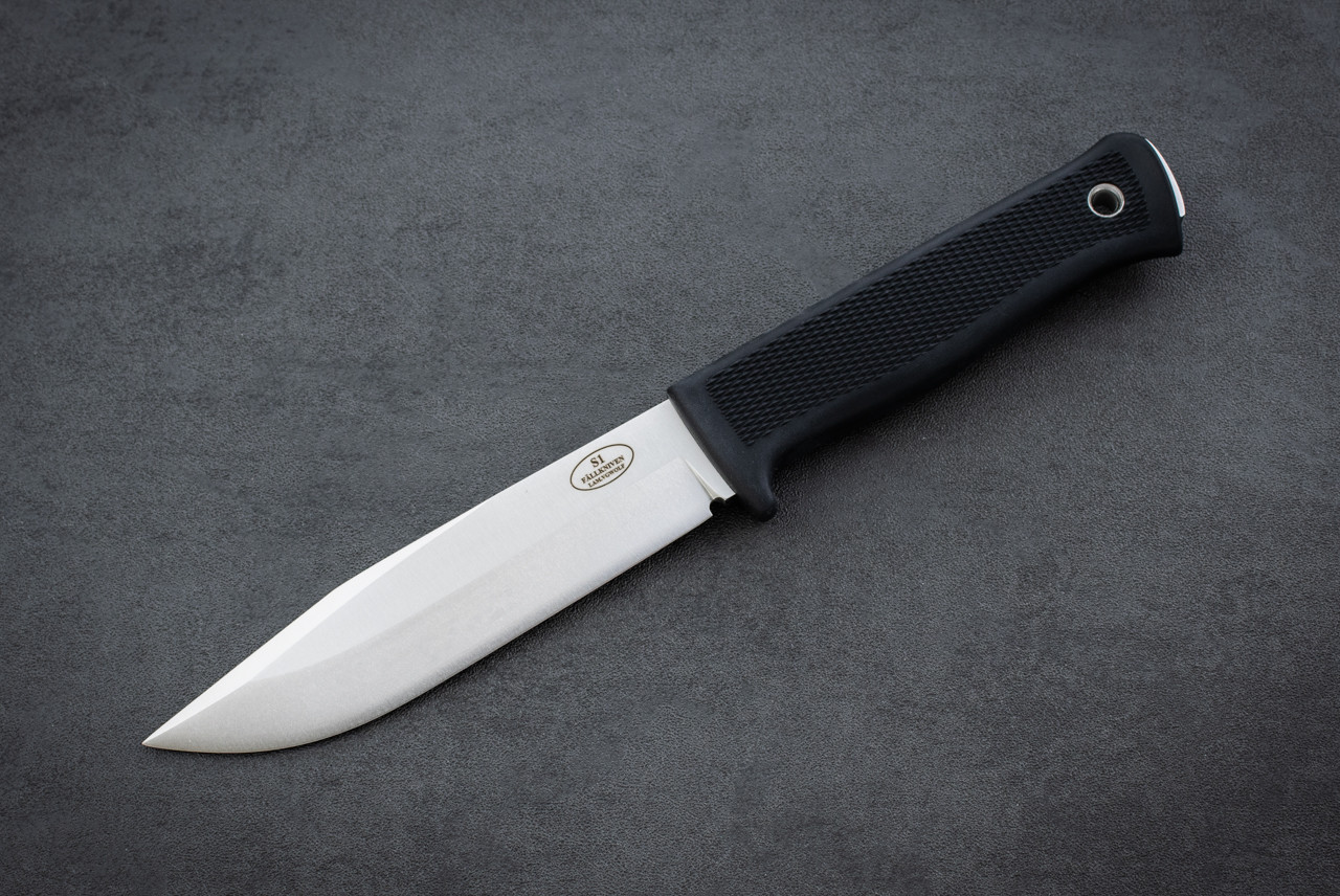 Fallkniven Knives S1 Forest Knife Laminated VGWOLF Satin Blade w/ Black Checkered Thermorun Handle and Zytel Sheath - S1nz