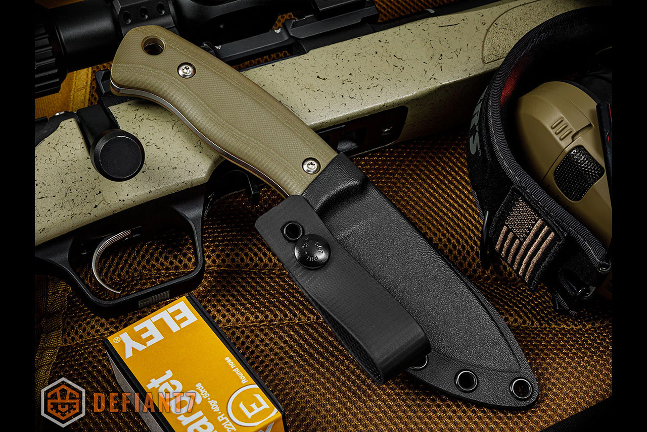 Defiant 7 Tom Krein Bullie Fixed Blade Knife Tumbled Blade w/ OD