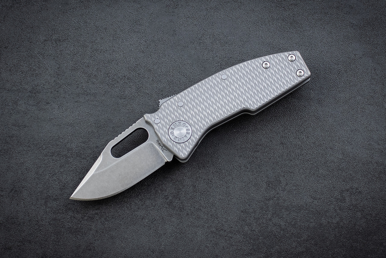 Demko Knives Nano-Shark Folding Knife Shark Lock 20CV Clip Point Stonewashed Blade w/ Milled Titanium Handles