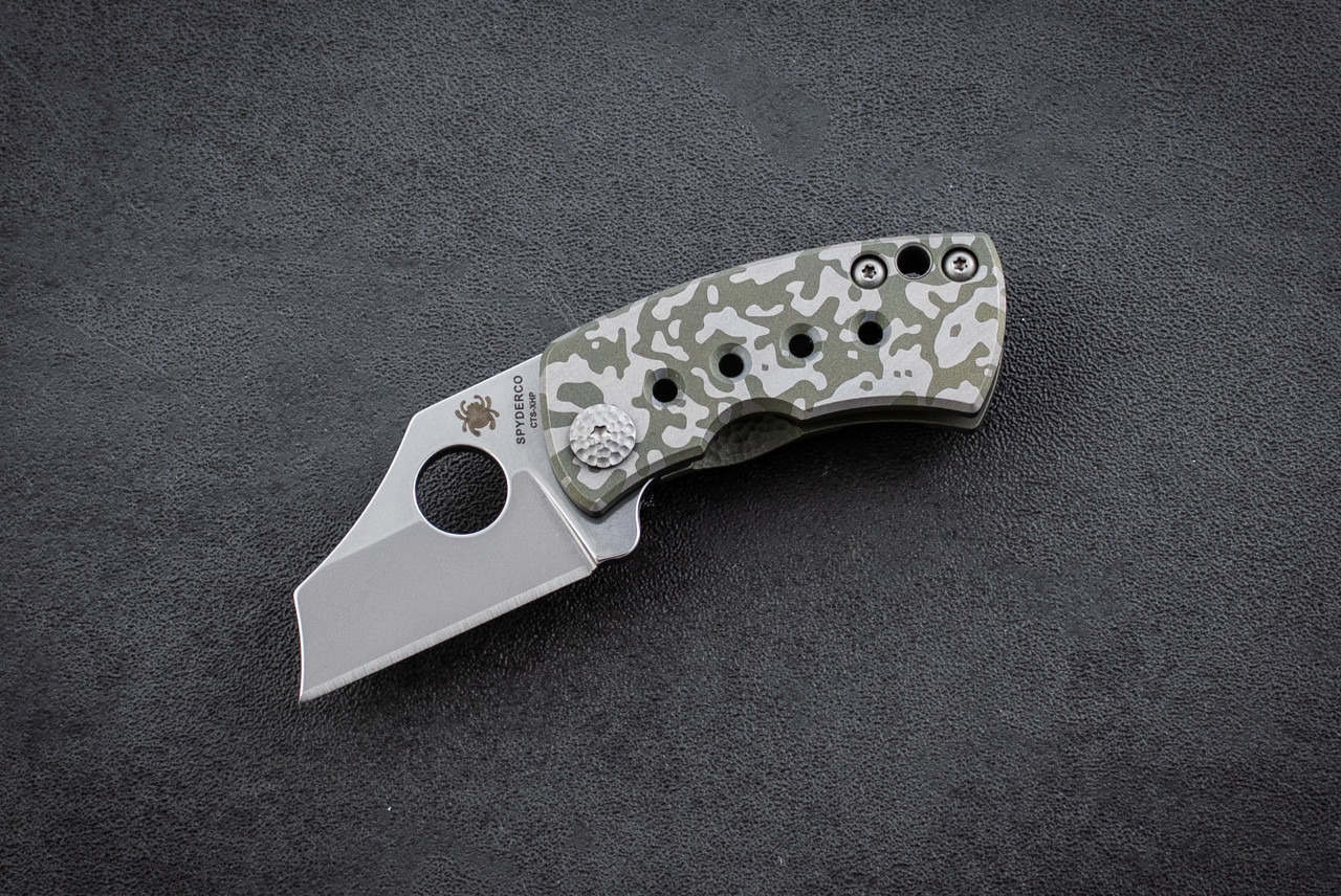 Spyderco Jonathan McNees McBee Frame Lock Knife CTS-XHP Stonewash Blade w/ Green Camo Engraved Titanium Handles - C236TIP