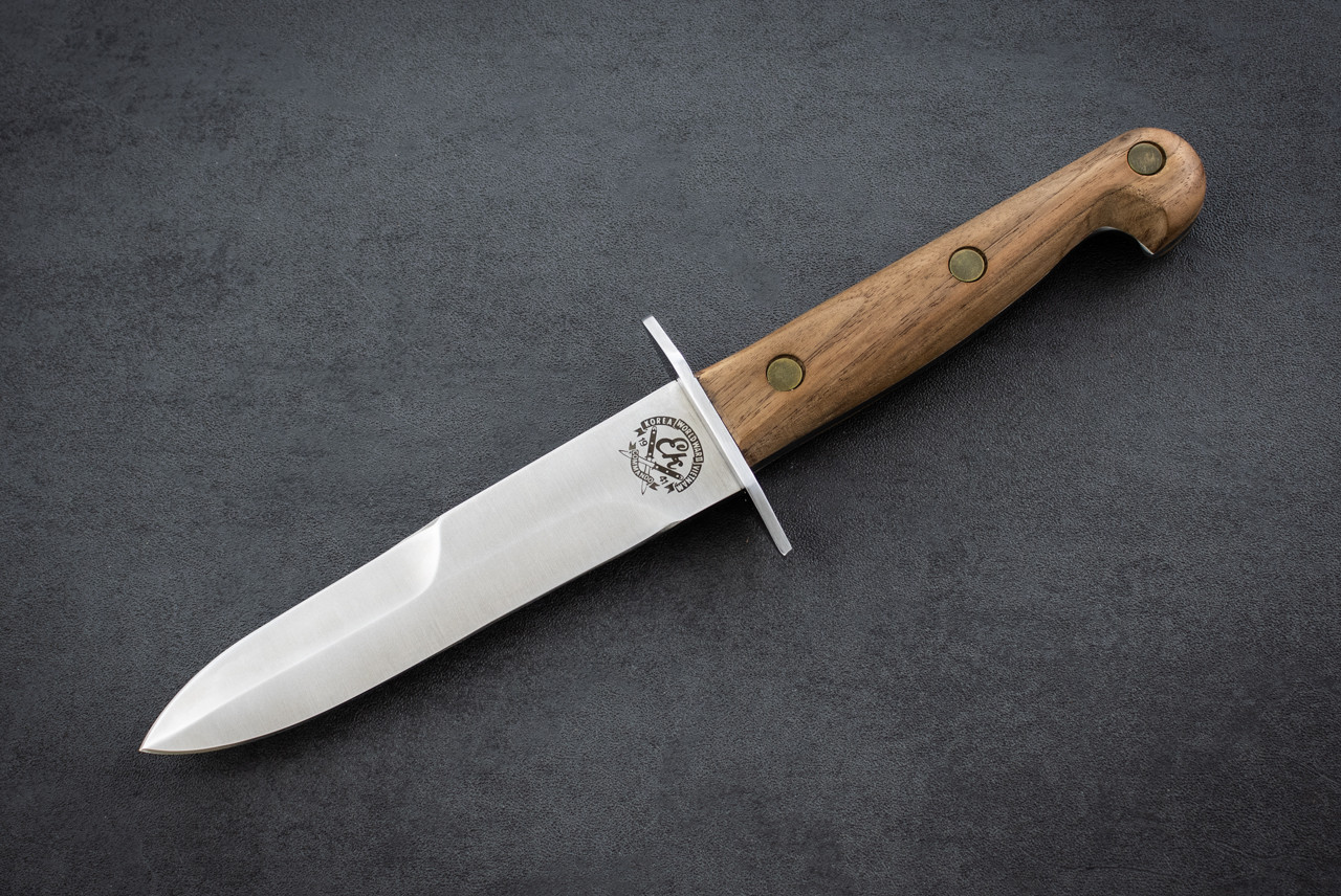 EK Knives PP-7 Aussie Bowie Fixed Blade Knife Satin Finish w/ Walnut Handle & Leather Sheath