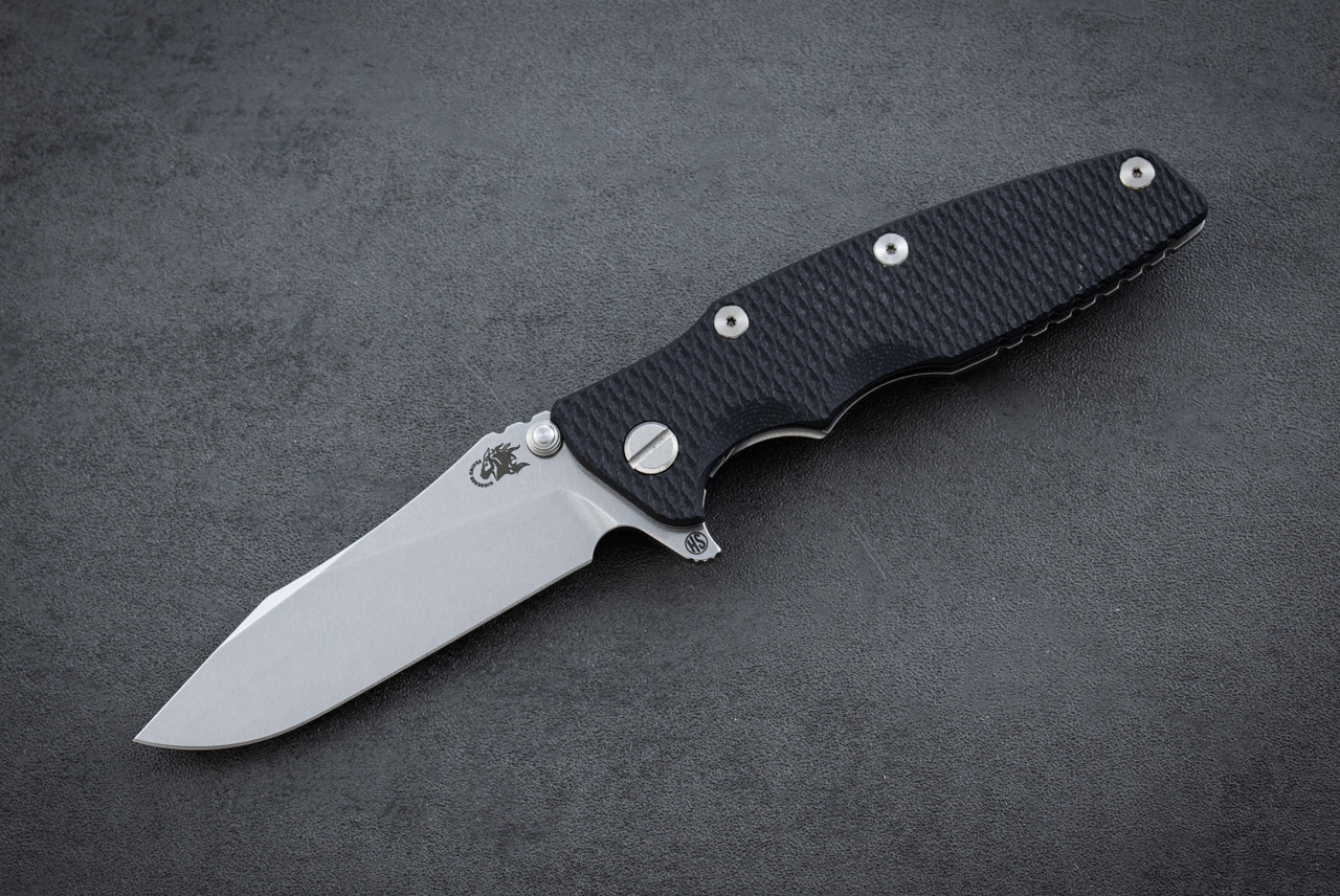 Rick Hinderer Knives Eklipse 3.5" Skinny Slicer Hollow Ground MagnaCut Stonewash Blade and Frame Lock w/ Black G10 Handle