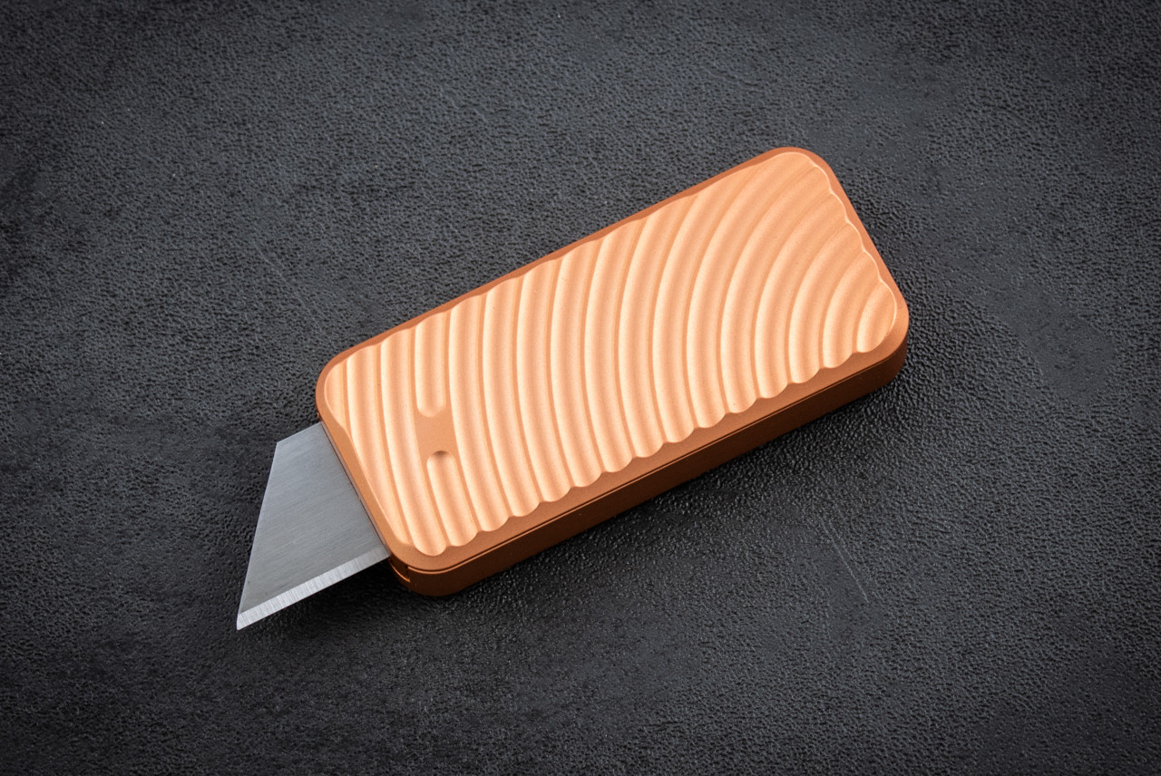 Rivery MFG CadLabCNC Collaboration Zero Utility Knife USA Made Original Pattern Copper Anodized Aluminum Handle w/ Lanyard Hole