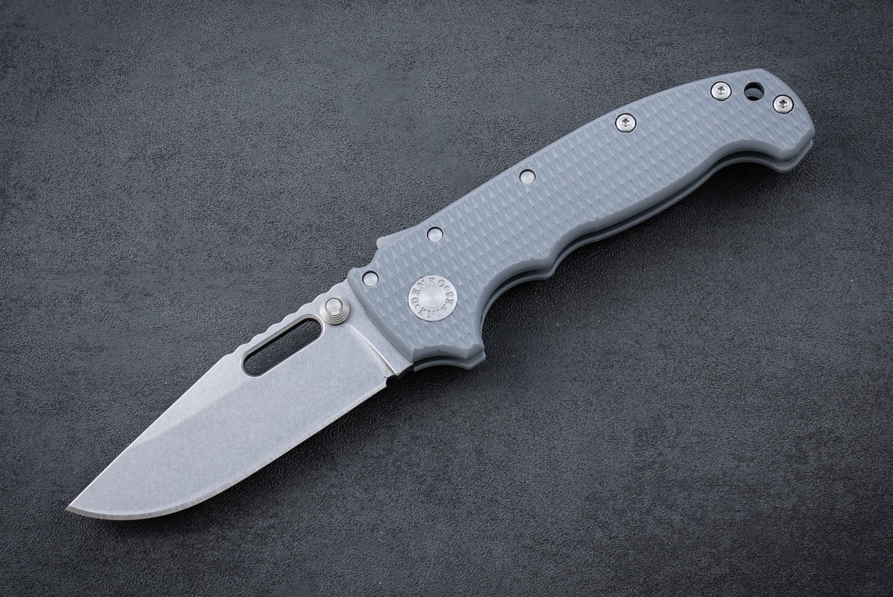 Demko Knives MG AD20 Folding Knife Shark Lock Clip Point MagnaCut Stonewashed Blade  w/ Gray G-10 Handles