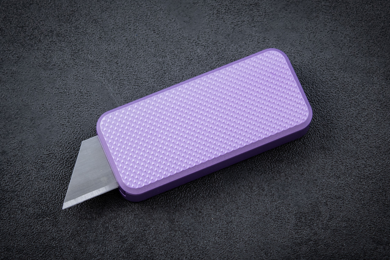 Rivery MFG CadLabCNC Collaboration Zero Utility Knife USA Made Knurl Pattern Lilac Anodized Aluminum Handle w/ Lanyard Hole