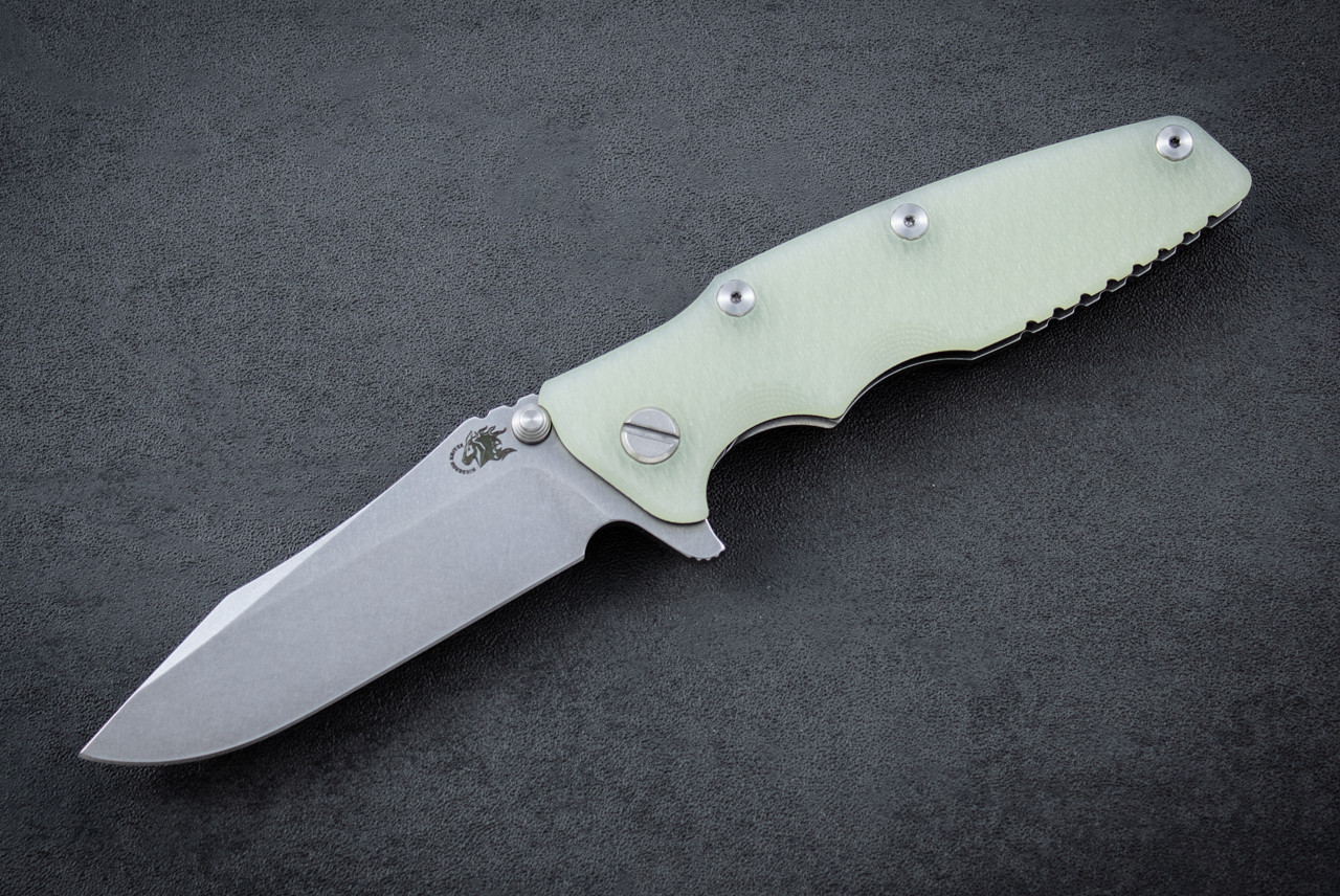 Rick Hinderer Knives Eklipse 3.5" Spearpoint S45VN Stonewash Blade and Frame Lock w/ Translucent Green G10 Handle