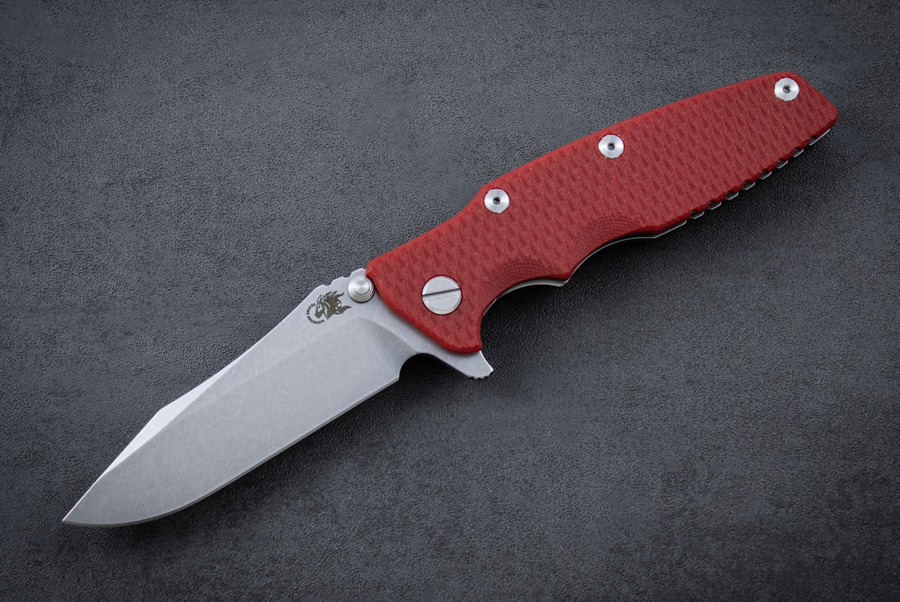 Rick Hinderer Knives Eklipse 3.5" Spearpoint S45VN Stonewash Blade and Frame Lock w/ Red G10 Handle