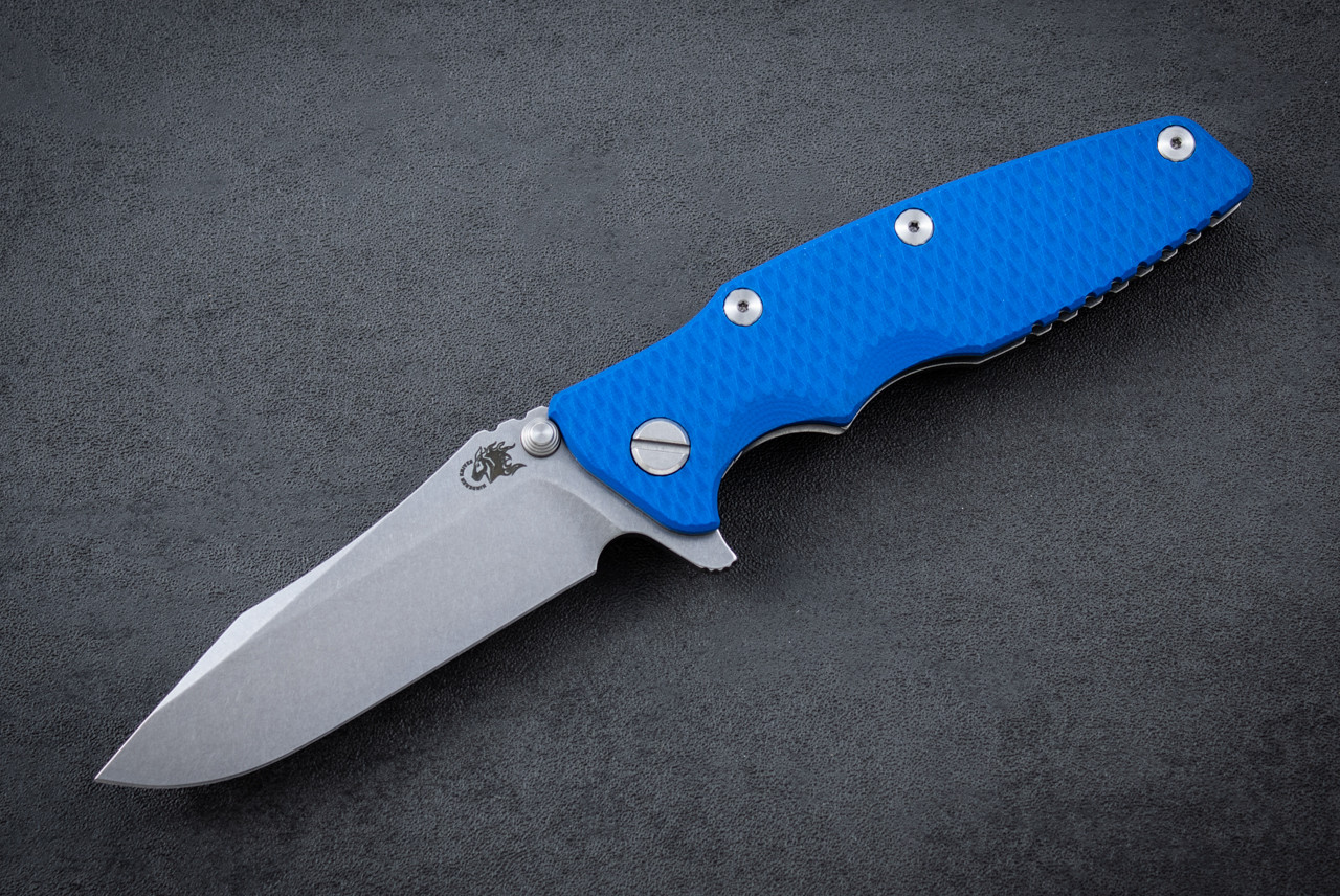 Rick Hinderer Knives Eklipse 3.5" Spearpoint S45VN Stonewash Blade and Frame Lock w/ Blue G10 Handle