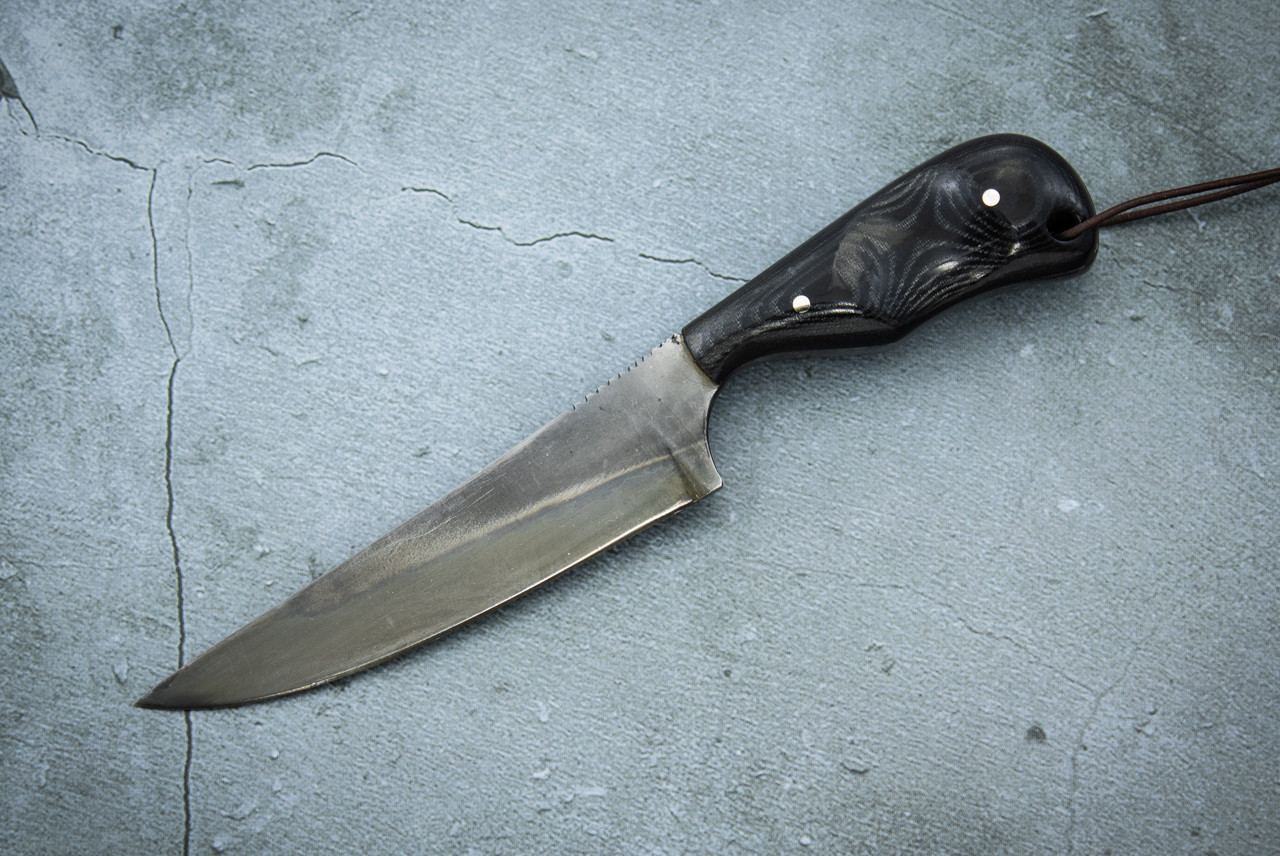 Fred Perrin Concept Custom Devil Finger Fixed Blade Blue Gun Finish w/ Black Canvas Micarta Handle & Sheath