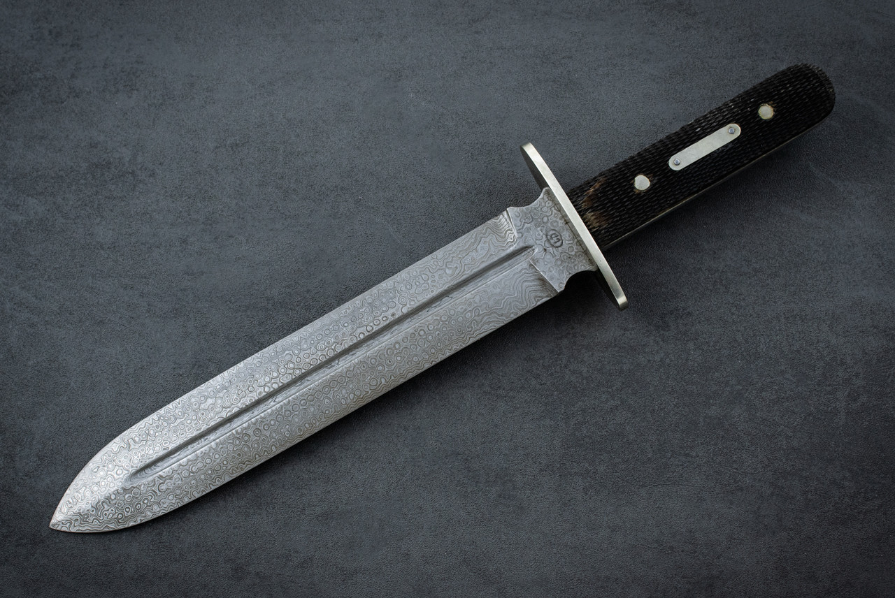 Roosevelt and Drake Custom Camp Knife Forged Damascus Blade w