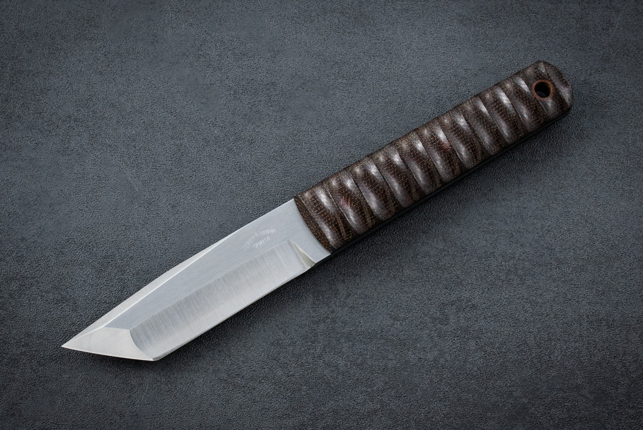 Terry Guinn Knives Custom Fixed Blade Tanto Satin Finish w/ Brown Canvas Micarta Handle and Sheath