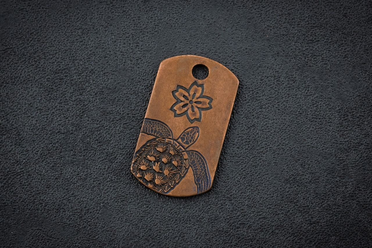 Steel Flame Bushido Sakura Copper Dog Tag In Vintage Gunmetal