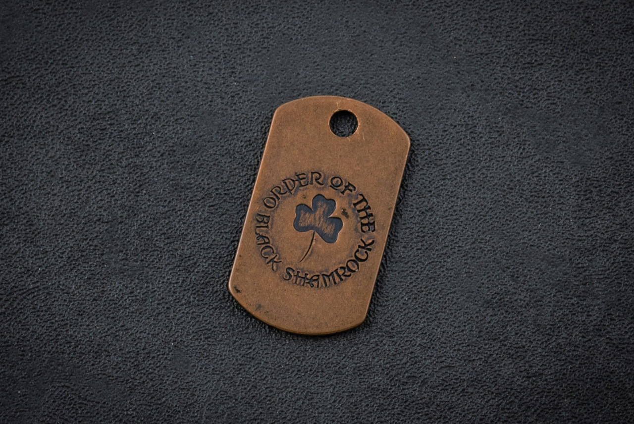 Steel Flame Order Of The Black Shamrock Copper Dog Tag In Vintage Gunmetal Finish (OBS Member Only)