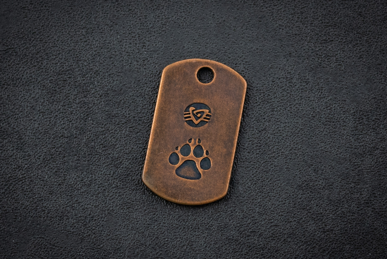 Steel Flame Heart w/ Dog Paw Copper Tag In Vintage Gunmetal Finish