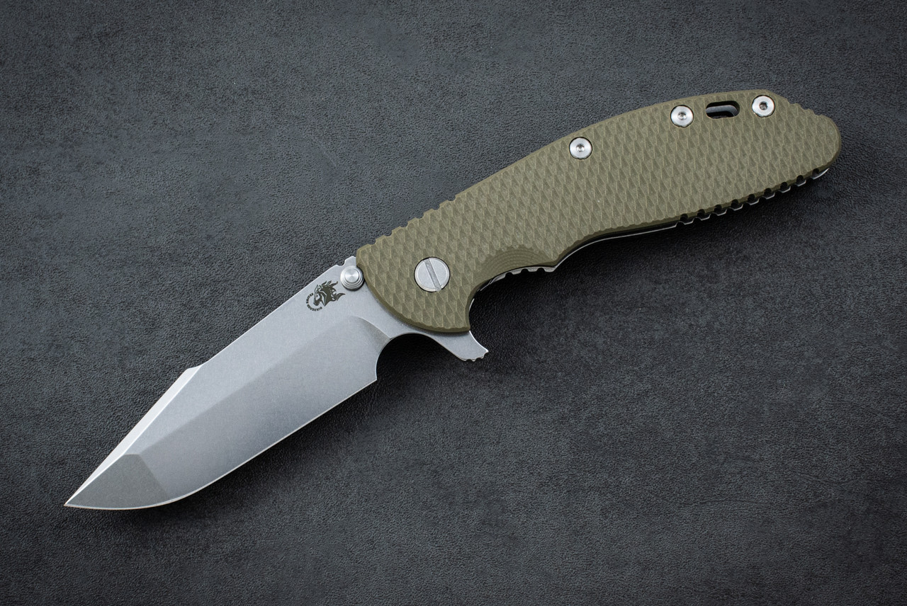 Rick Hinderer Knives XM-24 4.0" Harpoon Spanto S45VN Stonewash Blade and Frame Lock w/ OD Green G10 Handle