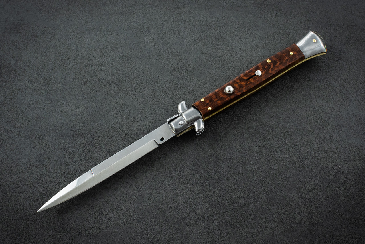 Frank Beltrame Knives 11" Italian Stiletto Automatic Bayonet Knife Polished Blade w/ Snakewood Handle