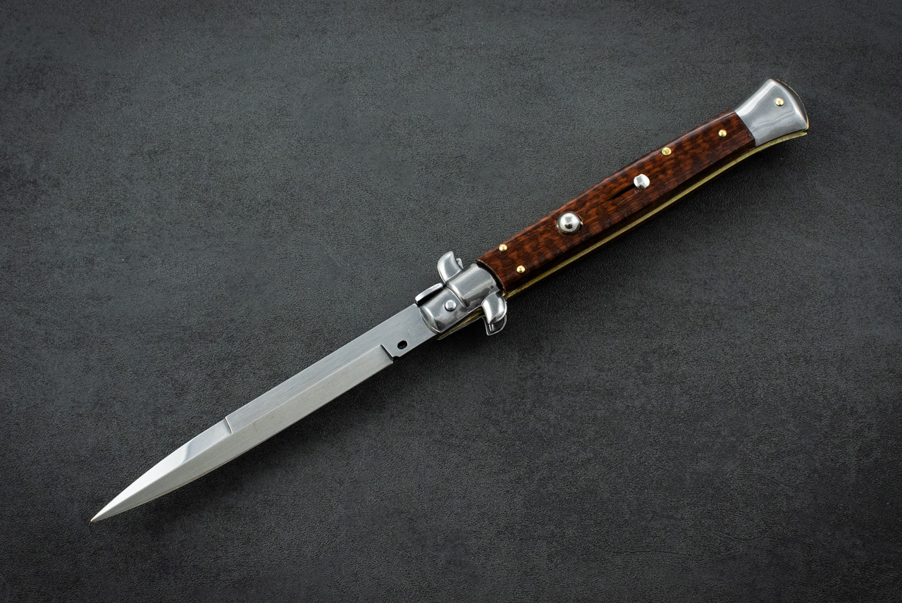 Frank Beltrame Knives 11" Italian Stiletto Automatic Bayonet Knife Polished Blade With Snakewood Handle