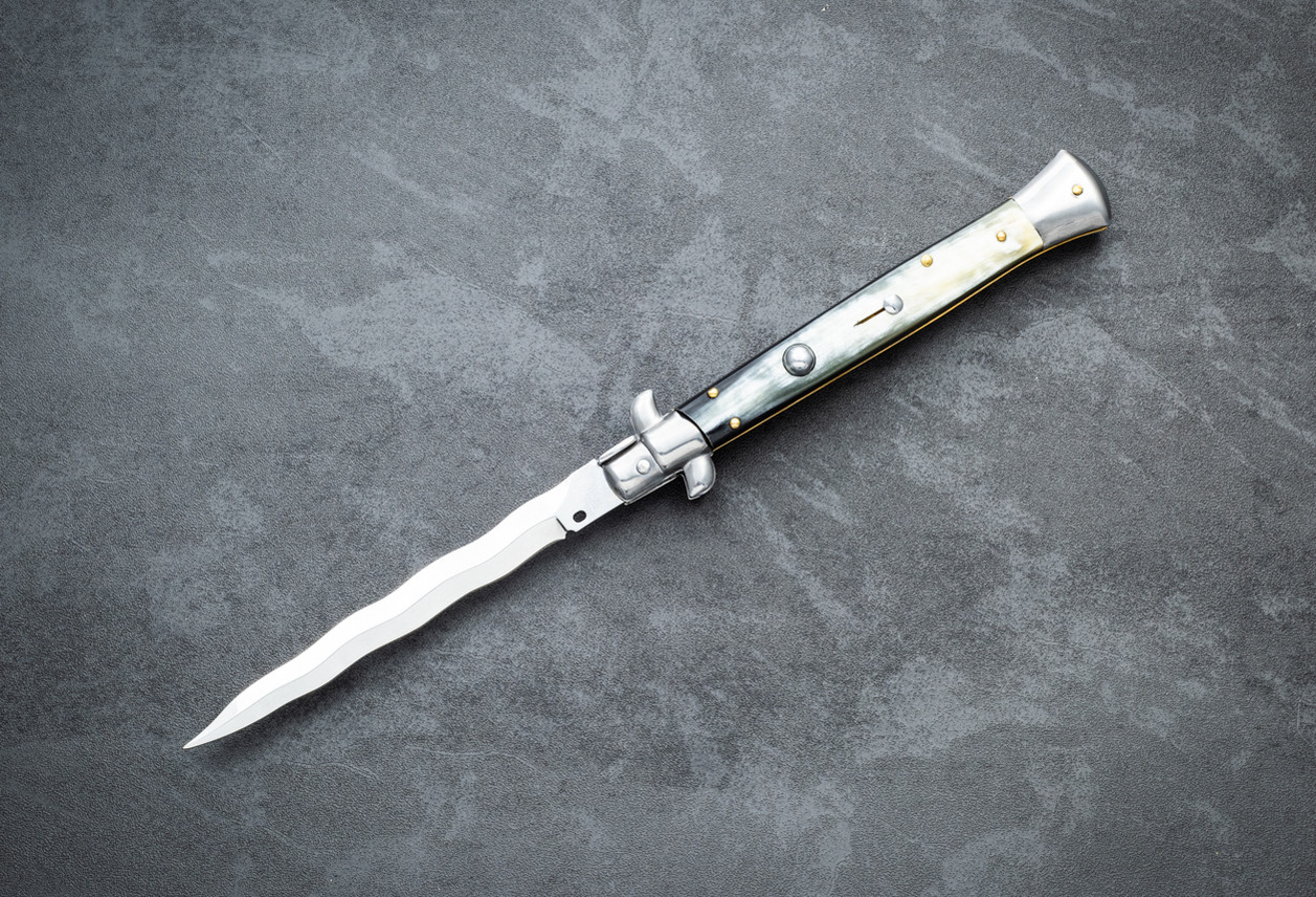 Frank Beltrame Knives 11" Italian Stiletto Automatic Kris Knife Polished Blade w/ Brazilian Horn Handle