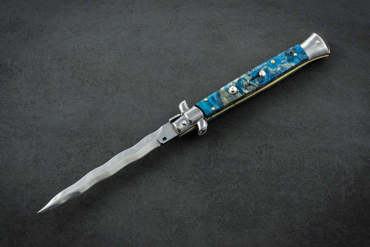 Frank Beltrame Knives 11" Italian Stiletto Automatic Kris Knife Polished Blade w/ Briarwood Handle