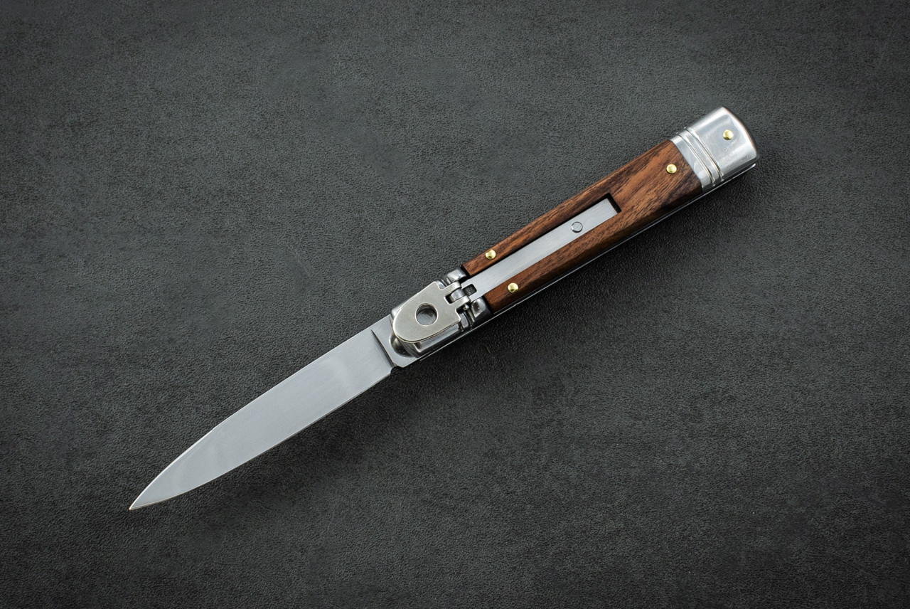 G & O Massaro Leverletto Automatic Knife Satin Blade With Wood Handle