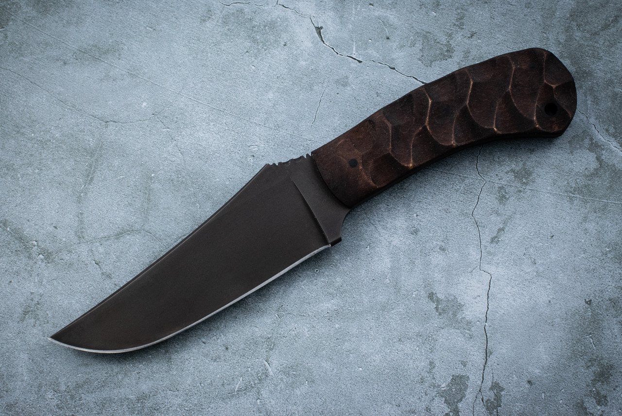 Winkler Knives Belt Knife Black Blade w/ Sculpted Maple Handle and Leather Sheath