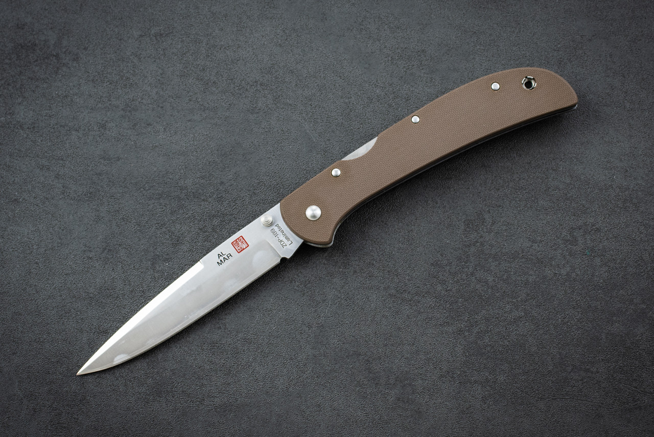 Al Mar Knives Eagle Heavy Duty Folding Knife Talon Satin Blade w/ Earth G-10 Handle - 5HDBT-ZL