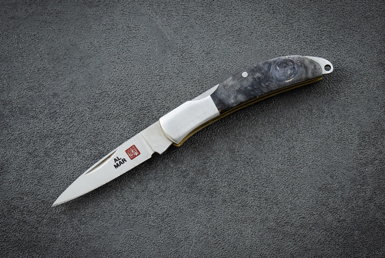 Al Mar Knives Osprey Classic Folding Gentlemen's Knife Satin Blade w/ Prototype Scales December 2005 Dark Grey Quince Ghostwood Handle - 1001