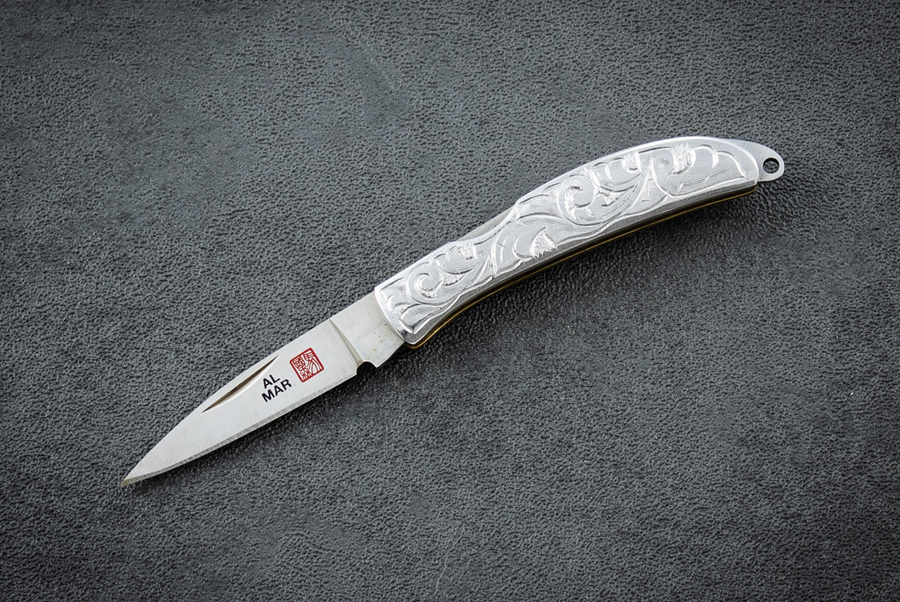 Al Mar Knives Osprey Classic Folding Gentlemen's Knife Satin Blade w/ Engraved Stainless Steel Handle - E1001SS