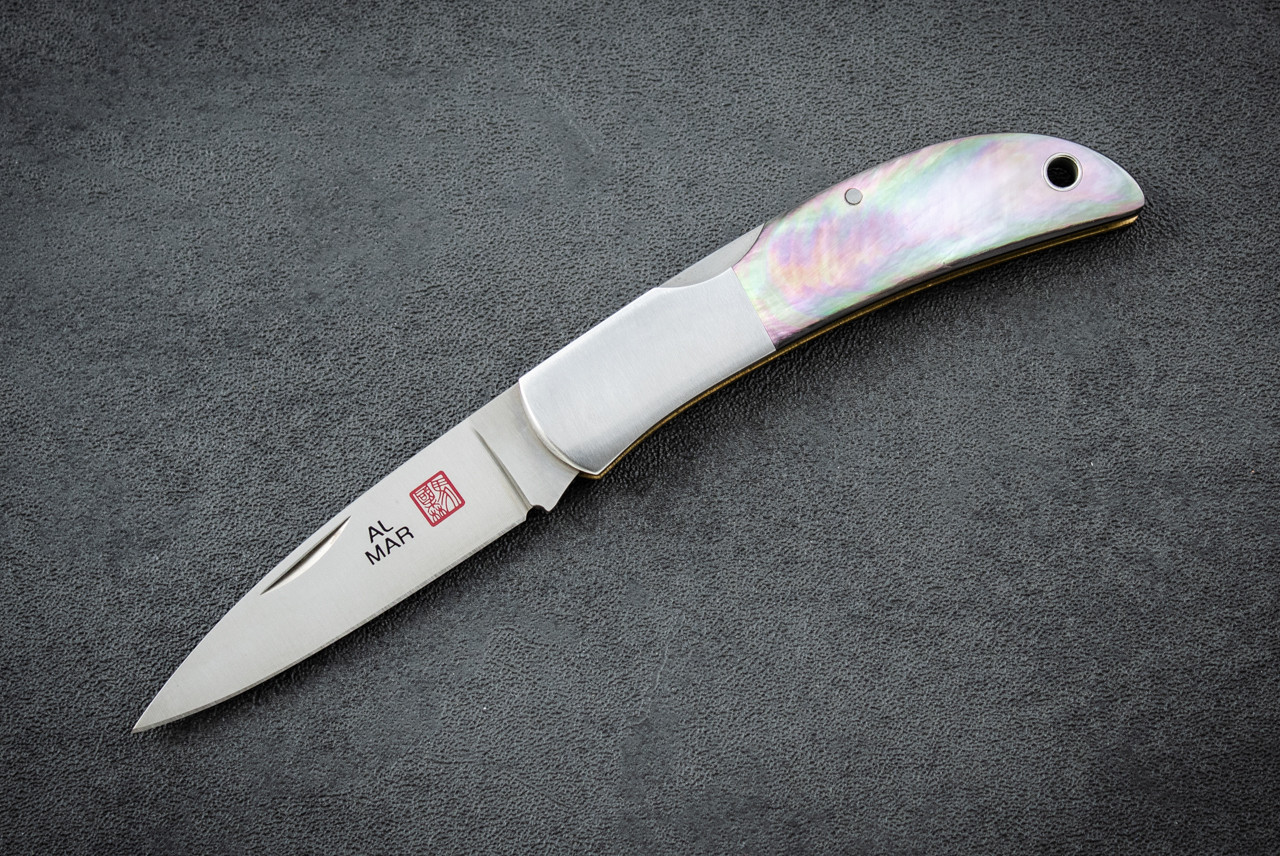 Al Mar Knives Hawk Classic Folding Knife Satin Blade w/ Black Pearl Handle - 1002BP
