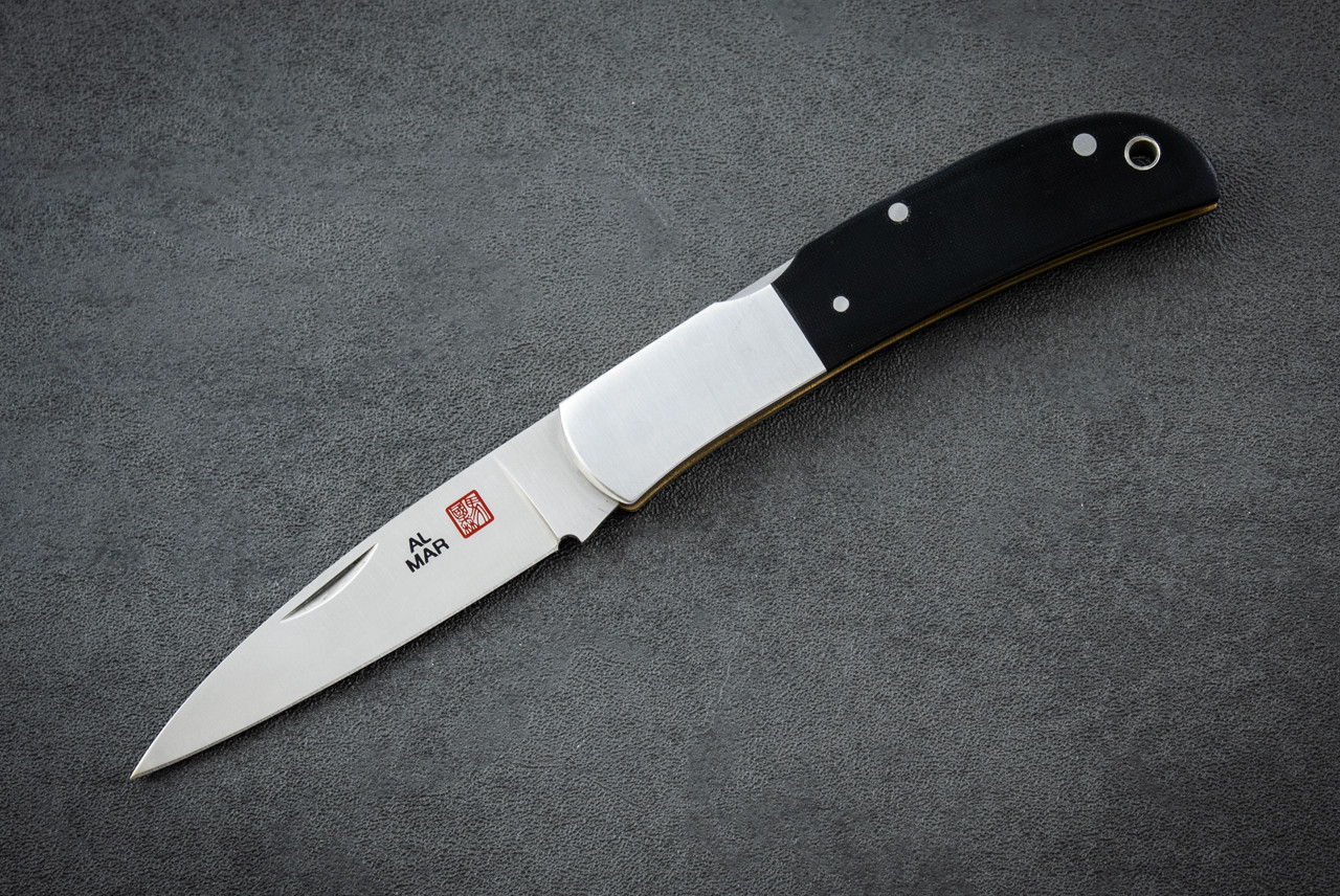 Al Mar Knives Falcon Classic Folding Knife Satin Blade w/ Black Linen Micarta Handle - 1003BM