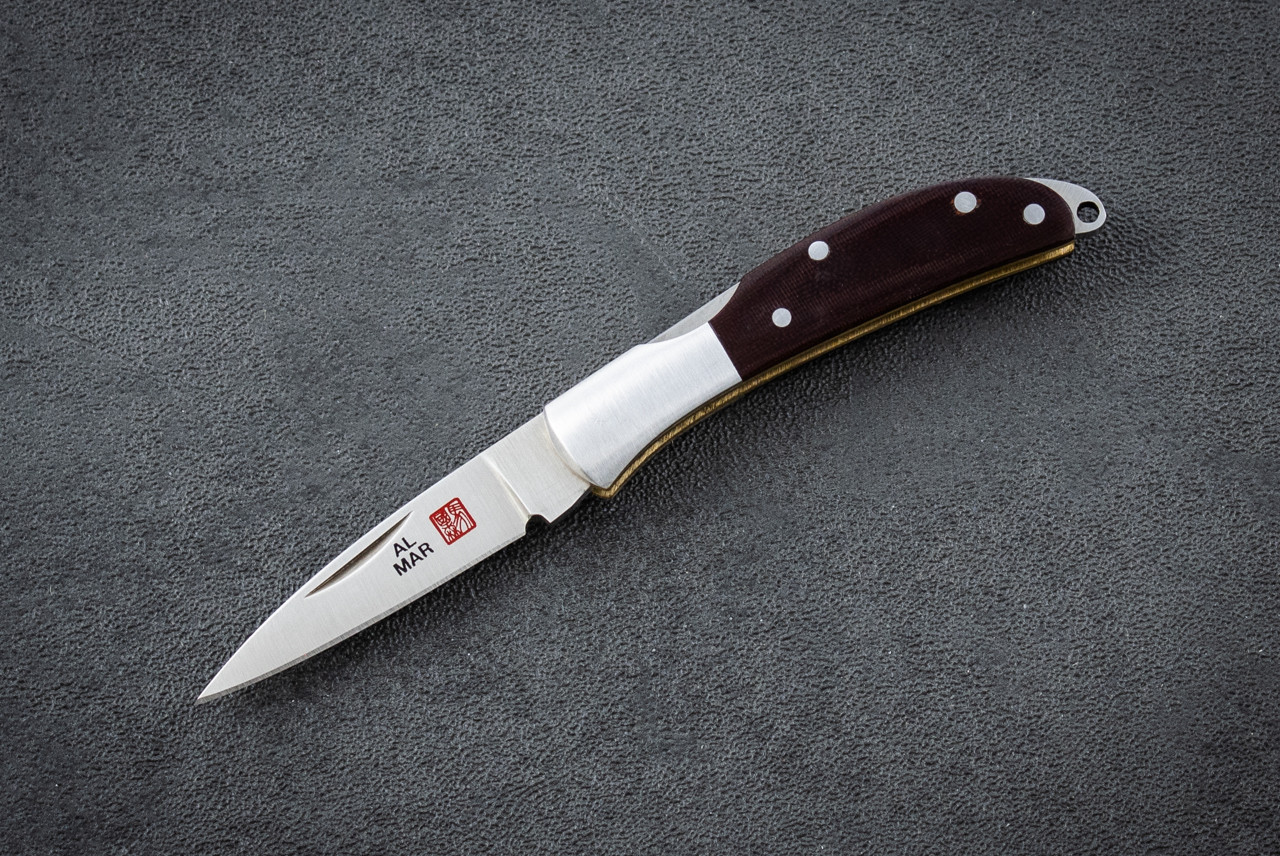 Al Mar Knives Osprey Classic Folding Gentlemen's Knife Satin Blade w/ Prototype Scale Maroon Linen Micarta Handle - 1001