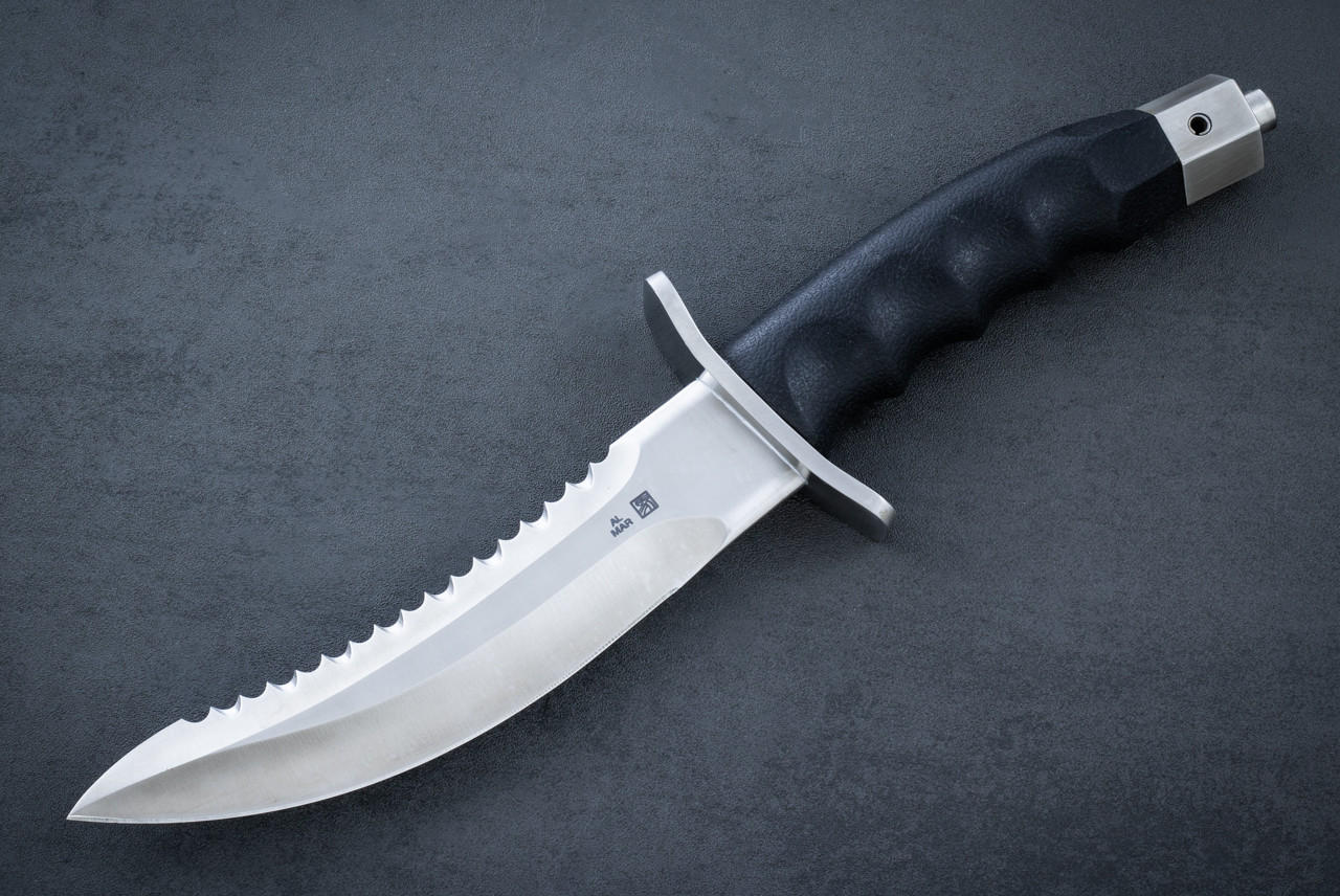 Al Mar Knives Vintage Seki Japan Warrior 3103 BN Fixed Blade Knife Satin Blade with Black Rubber Handle and Custom Kydex Sheath